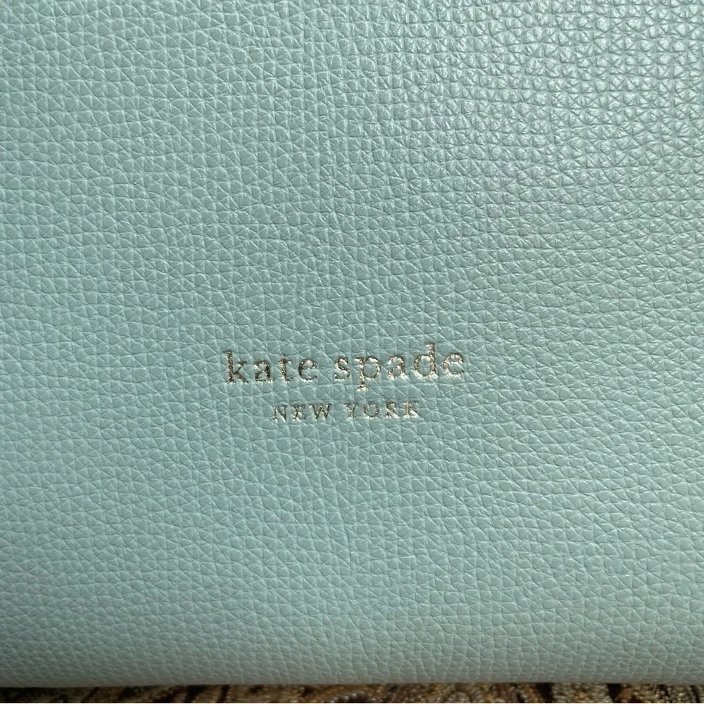 Kate Spade Light Blue Molly Cabana Tote Bag & Pouch Metal Spade Logo